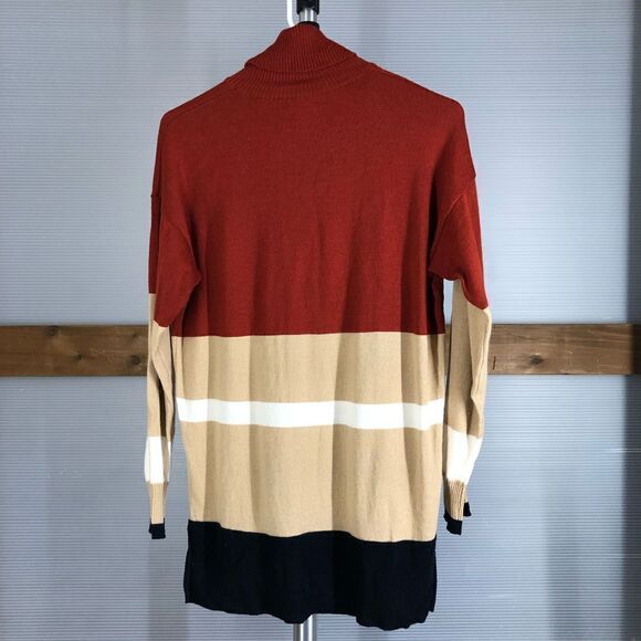 Bartolini merino‎ wool blend colorblock turtleneck burnt red tan white sz M - Picture 6 of 7